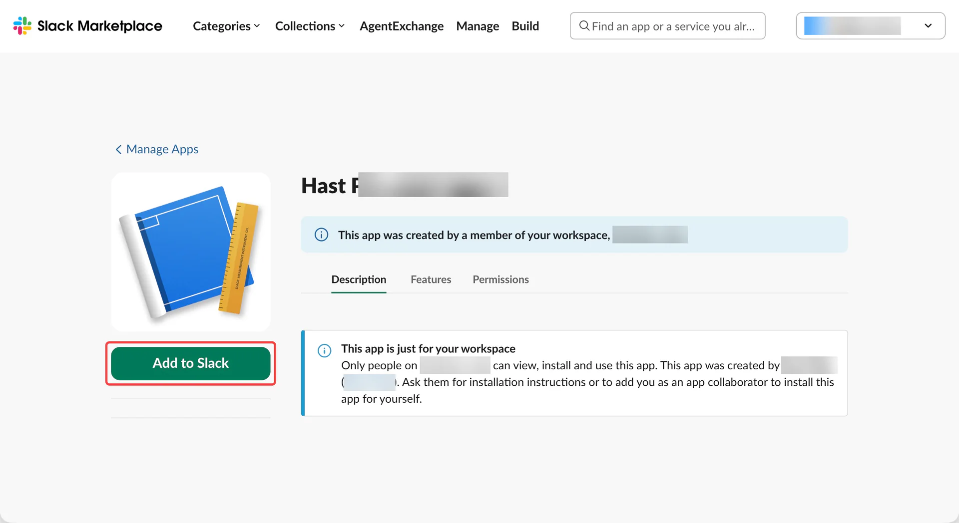 Add to Slack on the app installation page