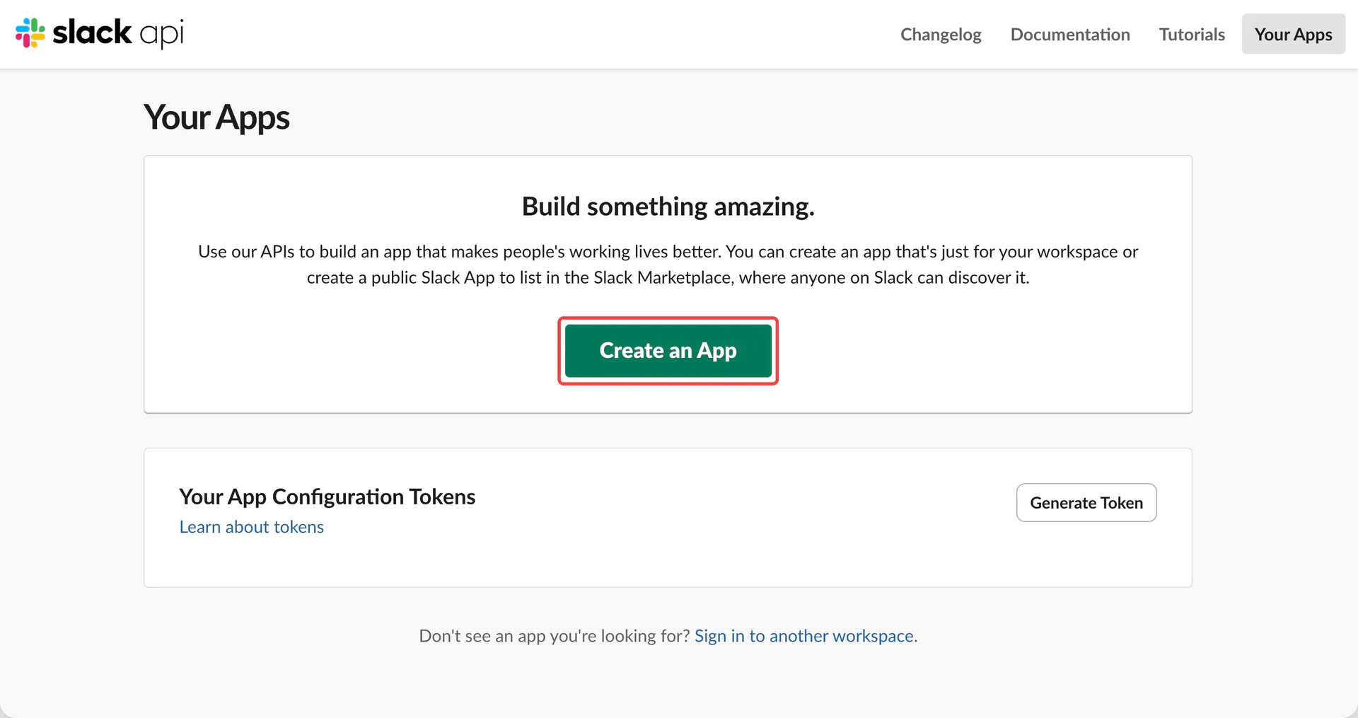 Create an App in Slack Apps