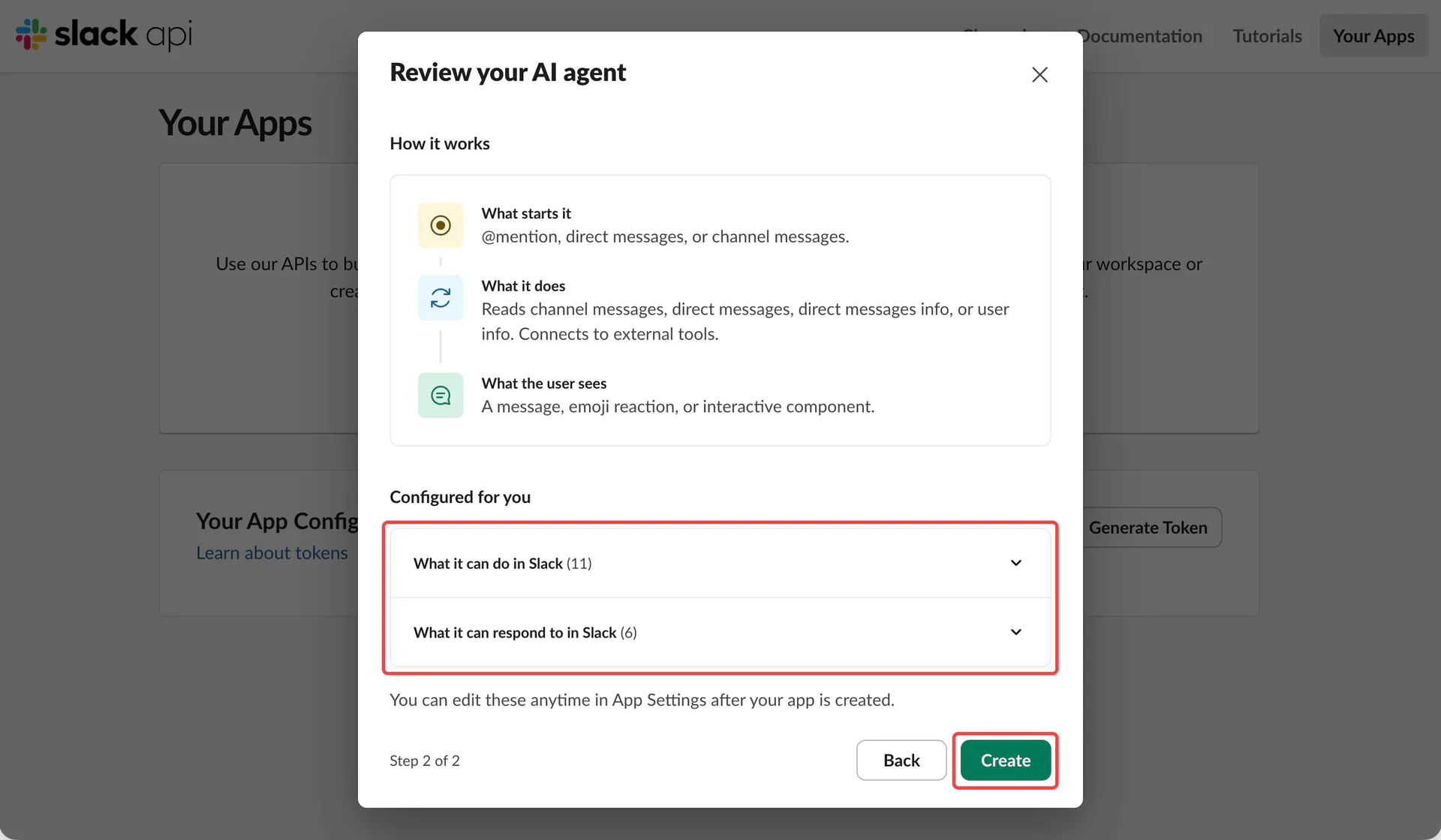 App details and permissions review with Create